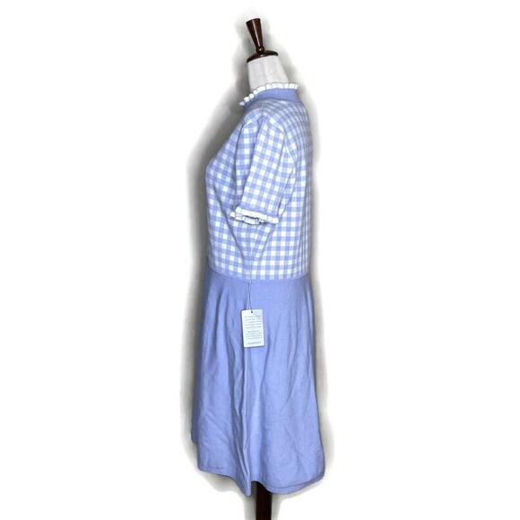 Nordstrom 1901 Blue Gingham Short Sleeve A Line Knee Length Dress Stretch NWT XL - Picture 4 of 6